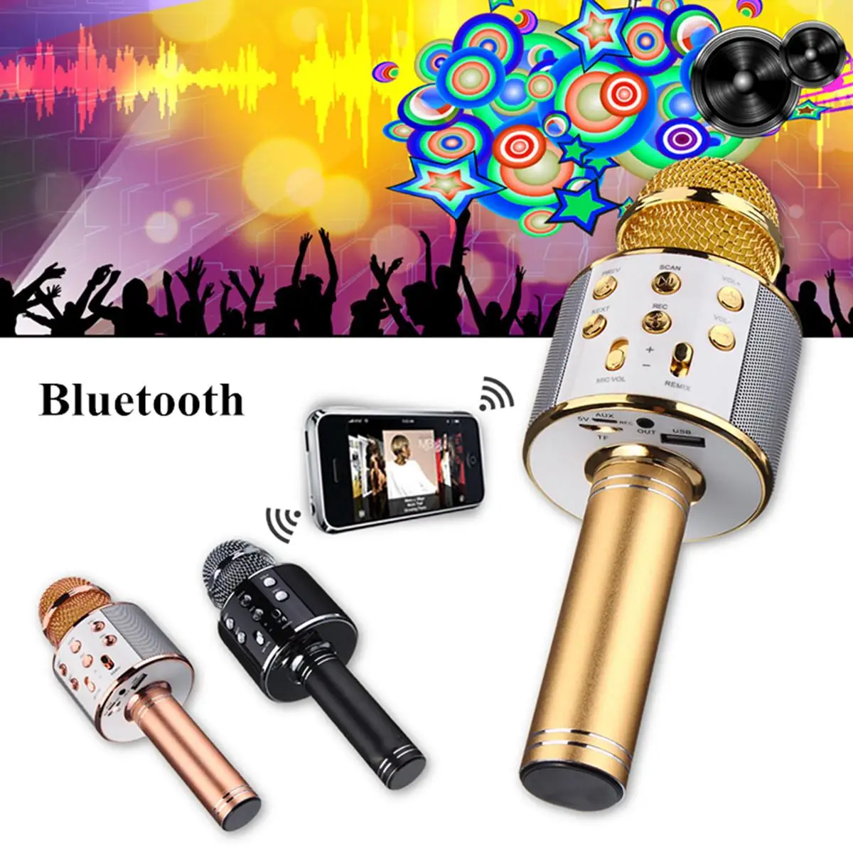 Wireless Mini Portable WS 858 Karaoke Microphone bluetooth USB Charging Speaker Outdoor for