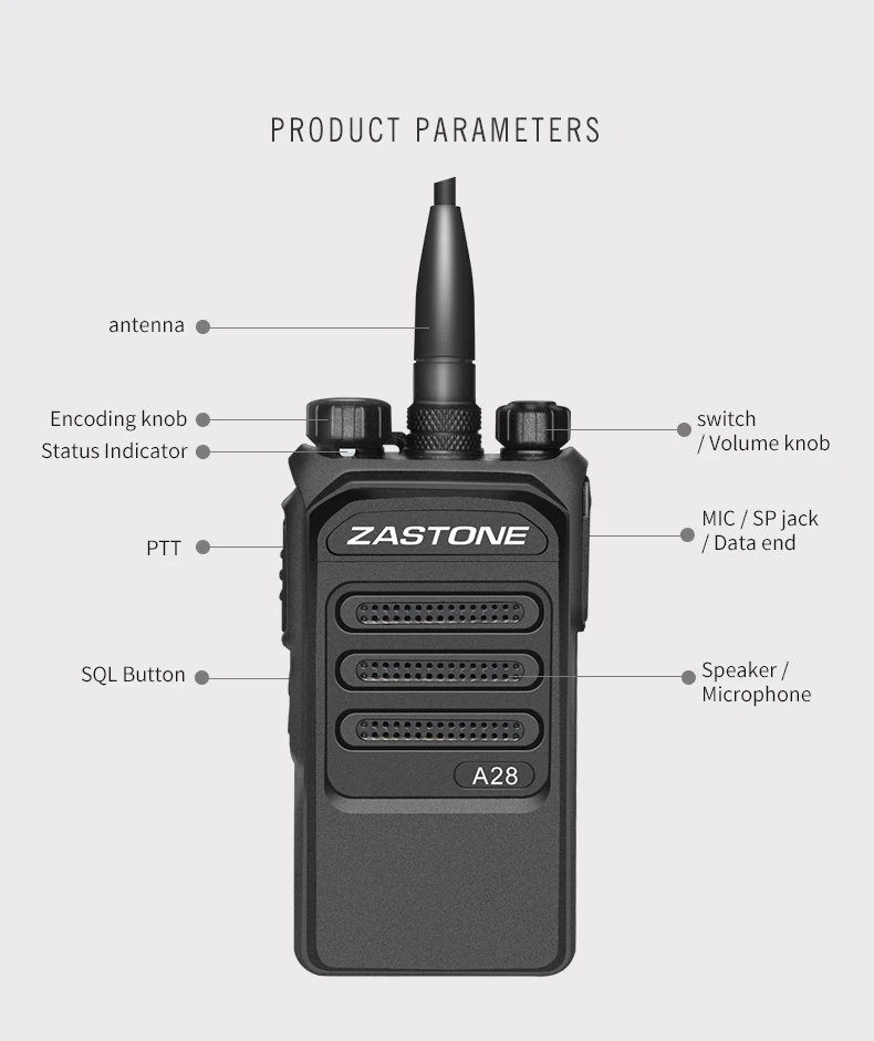 Zastone A28 10 Вт Профессиональная дальняя рация 10 км UHF 400-480 МГц двухстороннее Радиочастотное HF трансивер полицейское оборудование