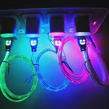 500 шт. топ qulity 1 м улыбающееся лицо светодиодный свет свечение USB синхронизации данных зарядный кабель шнуры для Iphone 5 6 7 8 для Android Samsung HTC