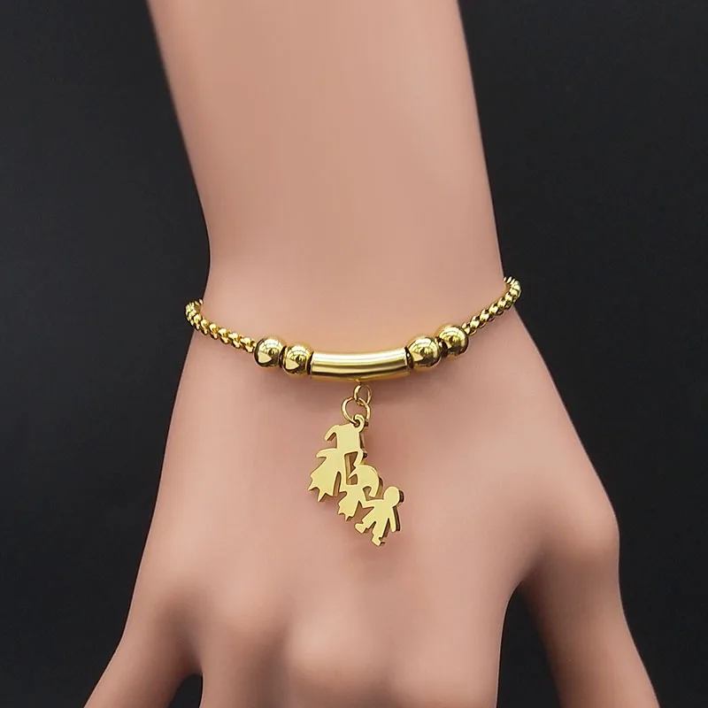 

2019 Fashion MAMA Boy and Girl Stainless Steel Bracelete for Women Gold Color Bracelet Charm Jewellery pulsera mujer B18438