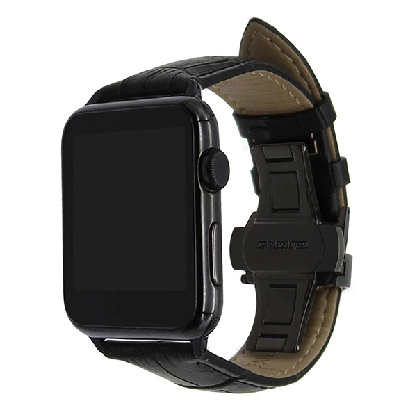 Croco ремешок из натуральной кожи для часов iWatch Apple Watch 44 мм 40 мм 42 мм 38 мм серия 5 4 3 2 1 ремешок стальной Бабочка Пряжка ремешок