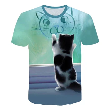 

Fashion 3D Animal Pet Cat Print T Shirt for Women Harajuku Style Top Tees Female O Neck Short Sleeved T-shirt
