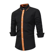 Горячая осень зима camisa masculina Базовая деловая рубашка мужской досуг полосатый пэчворк с длинным рукавом тонкие платья рубашки