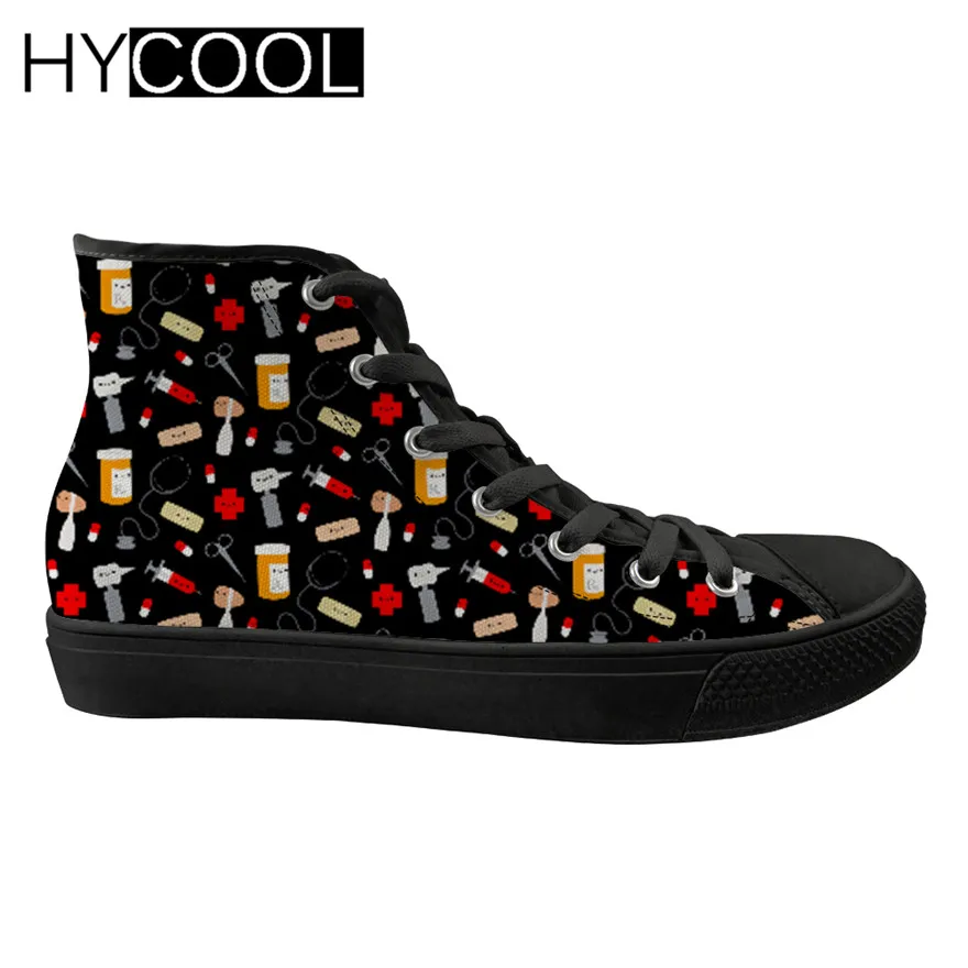 

HYCOOL Happy Doctor Nurse Printing High Top Walking Shoes Ladies Sports Women Sneakers Flat Gym Shoes Outdoor Sporting Goods New