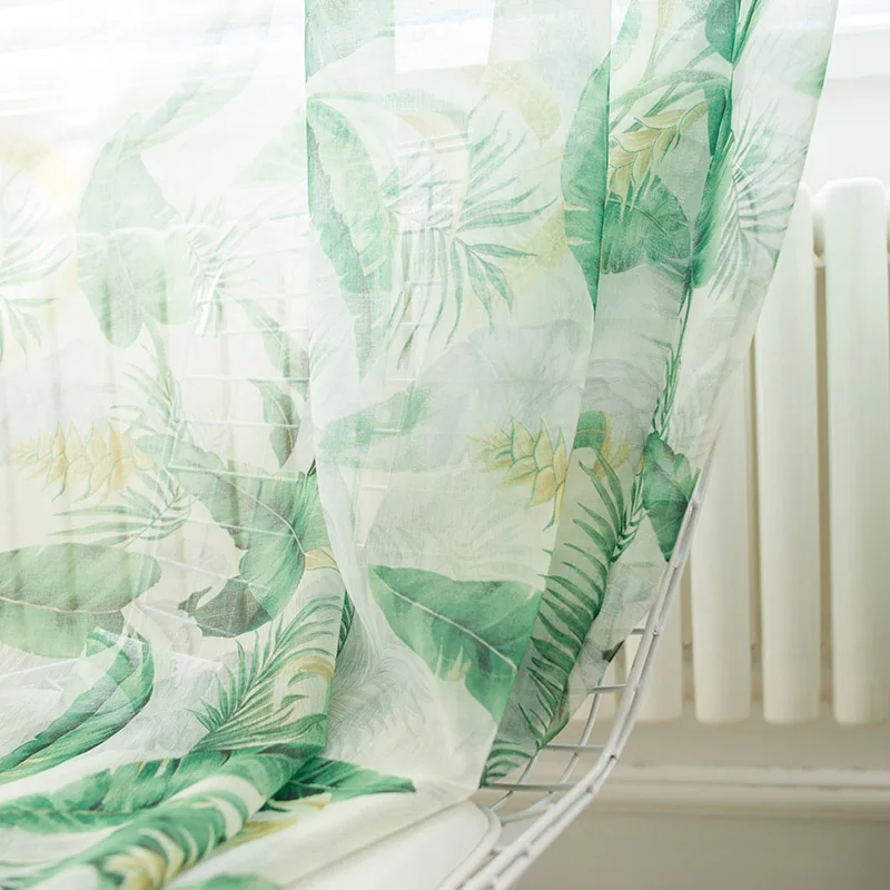 Хлопковые шторы с американским принтом для гостиной, зеленые листья банана, тюль, вуаль, подкладка, шторы для спальни, экран, одна панель