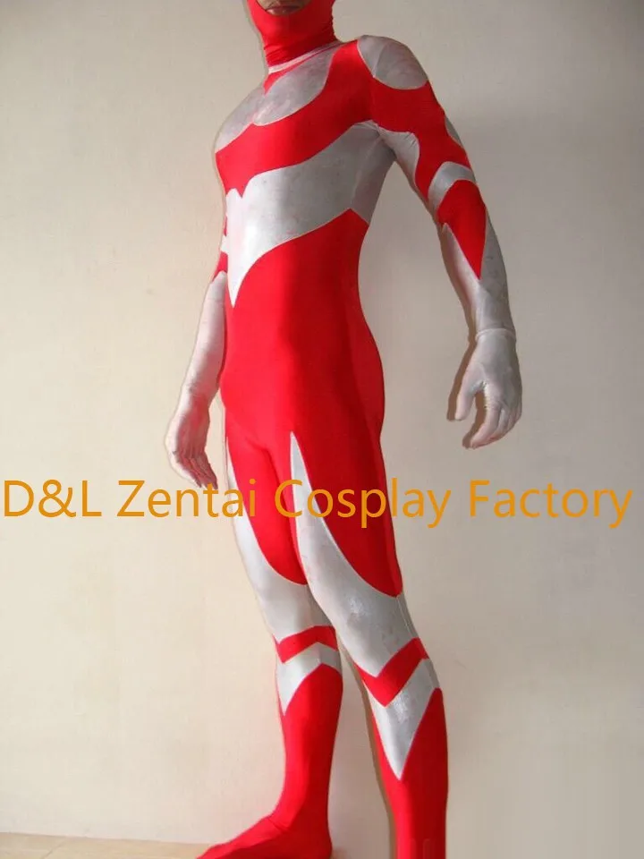 DHL модный серебряный и красный Ультрамен отличный костюм лайкра металлические Маскарадные Костюмы супергероев UG1436