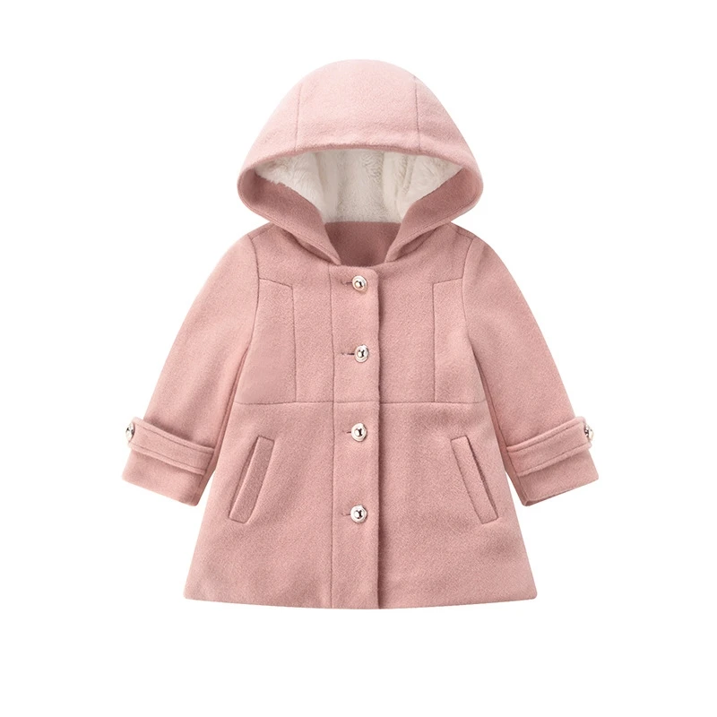 

woolen coat winter thicken baby infant toddler girl wool hooded jacket outerwear with fleece kids children clothes bebe spain