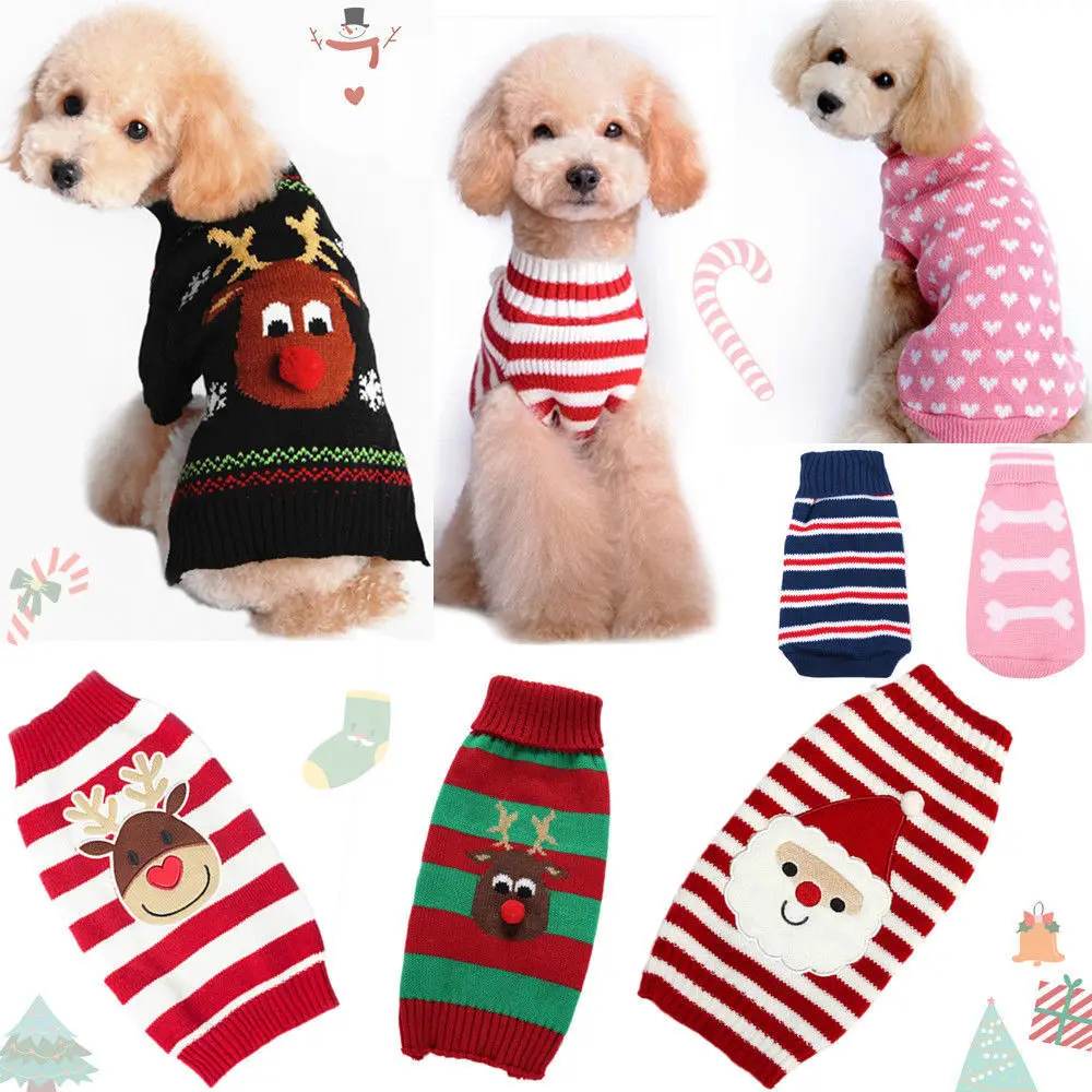 Милый свитер с рисунком собаки Рождественский Маленький Средний рождественский джемпер для кошки одежда трикотажная одежда для домашних животных Теплый костюм