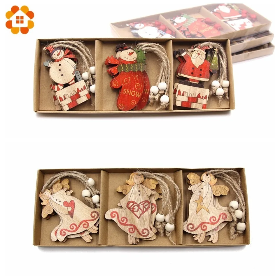 

12PCS/Box Creative Wood Craft Santa Claus&Angel Wooden Pendants Ornaments Christmas Party Decorations Tree Ornaments Gift Box