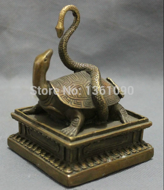 4 cm Pure Copper Bronze Zodiac Animals Snake Seal Stamp Signet Lucky Statue