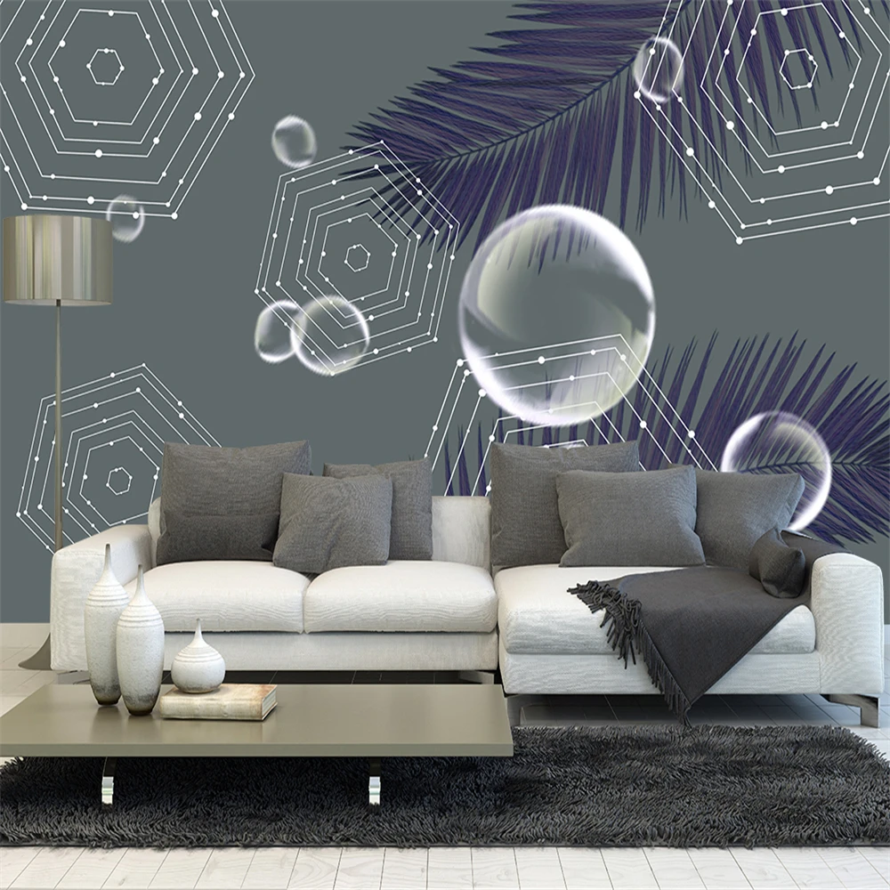 

Custom 3d wallpaper modern minimalist beautiful geometric plant bubble wall - silk waterproof material