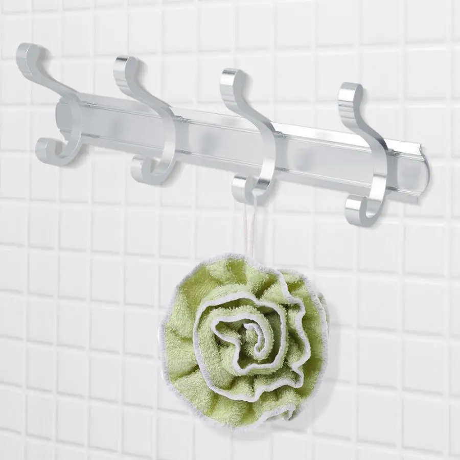 

No-Drilling Wall-mounted Wall Hook Rack Aluminum Hat Clothes Coat Towel Hanger Holder Bathroom Storage Organizer Rack