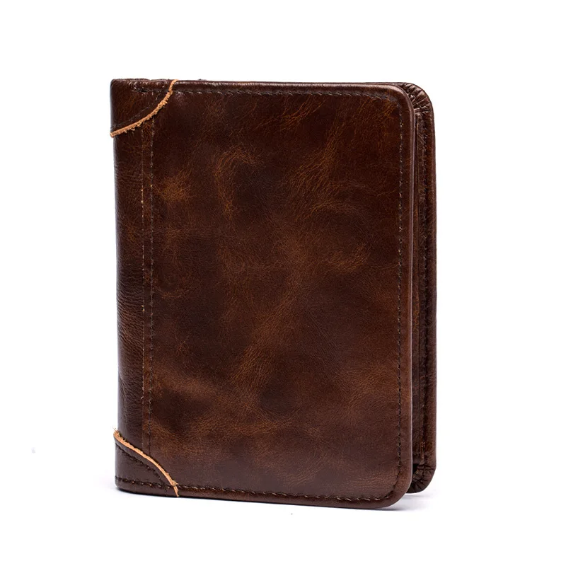 

Explosive Men's Short First Layer Cowhide Wallet Business Stylish Multi-Card Vertical Wax Vertical Paper Bag