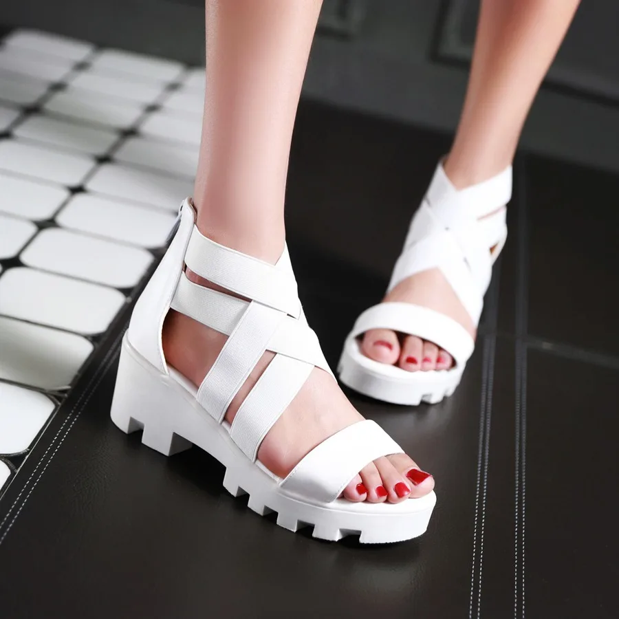 

BISI GORO summer women sandals 2017 square heel medium heel shoes woman open toe platform gladiator sandals women plus size