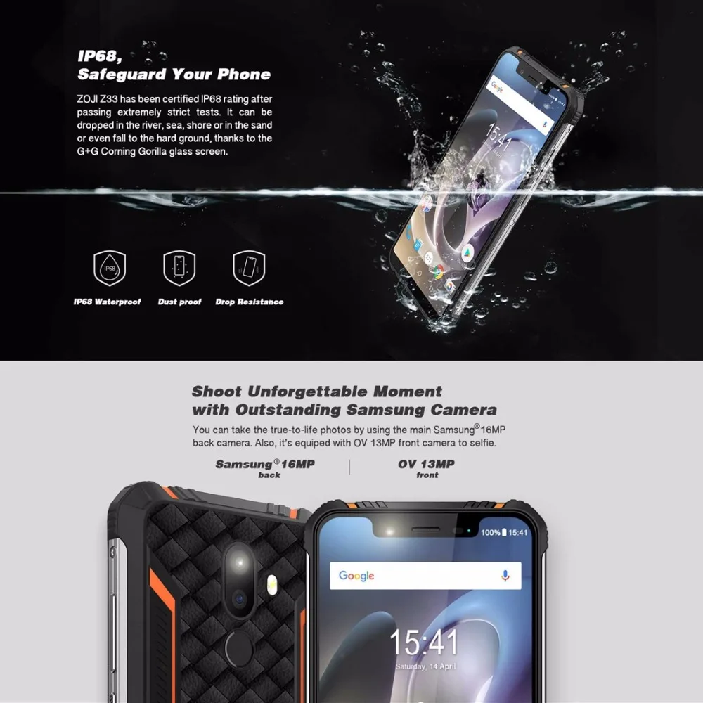 HOMTOM ZOJI Z33 4600mAh 3GB 32GB Android 8.1 Face ID IP68 Waterproof Rugged Mobile Phone 5.85 inch Notch HD+ OTG 4G Smartphone HOMTOM ZOJI Z33 4600mAh 3GB 32GB Android 8.1 Face ID IP68 Waterproof Rugged Mobile Phone 5.85 inch Notch HD+ OTG 4G Smartphone