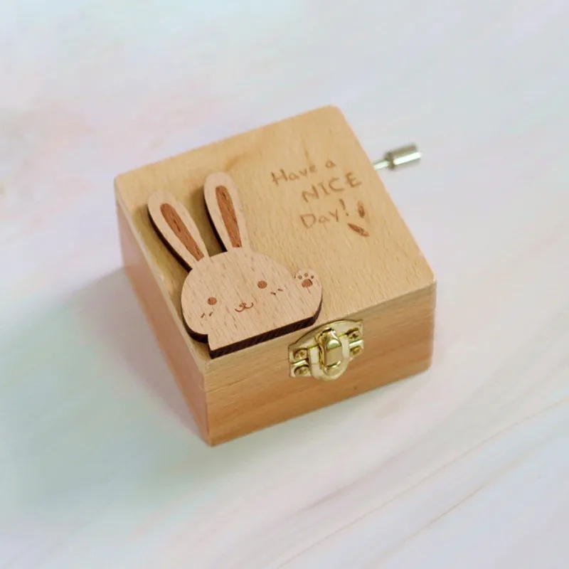 Music Box Wood Handcrank Musical Box Castle in the Sky Cute Cartoon Animal Shape Music Box Girl Heart Valentine's Day Gift Music Box Wood Handcrank Musical Box Castle in the Sky Cute Cartoon Animal Shape Music Box Girl Heart Valentine's Day Gift
