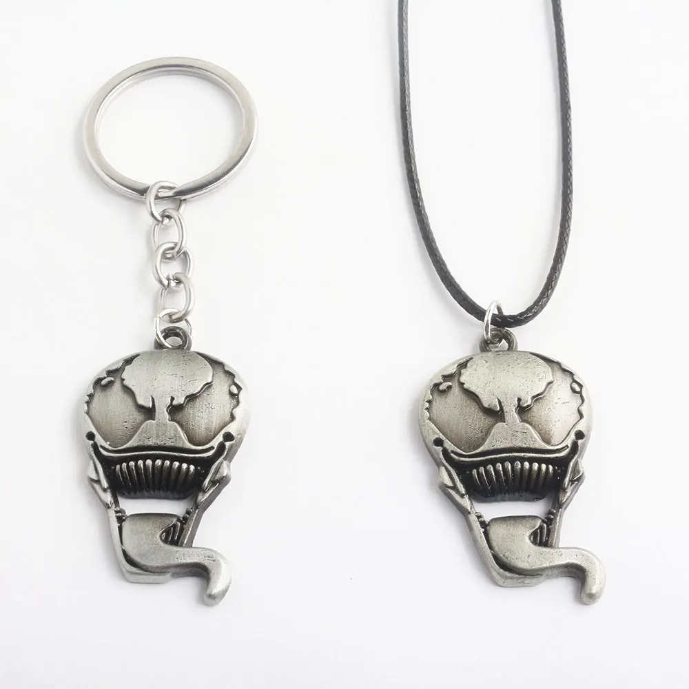 

Avengers Venom Skull Mask Figure Keychain Spider-Man Logo Antique Silver Necklaces Pendants for Women Men Jewelry Halloween Gift
