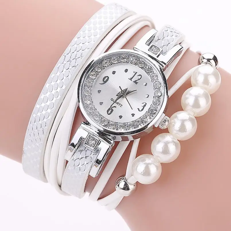 Роскошные Брендовые женские часы CCQ, стразы, жемчужный браслет, кожаный браслет, женские наручные часы, relogios femininos# D