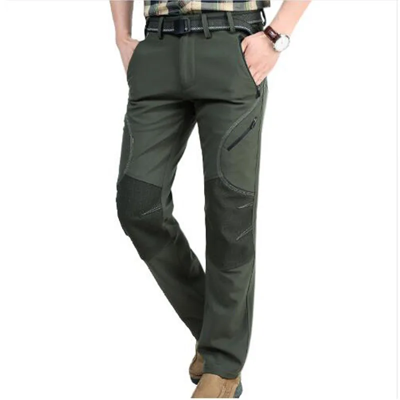 Aufdiazy Winter Men Fleece Softshell Hiking Pants Black Outdoor Sports Male Waterproof Windproof Thermal Camping Trousers JM023