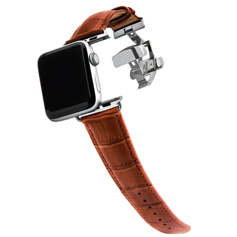 Ремешок из натуральной кожи для apple watch 6 band 44 мм 40 42 38 браслет с пряжкой бабочкой
