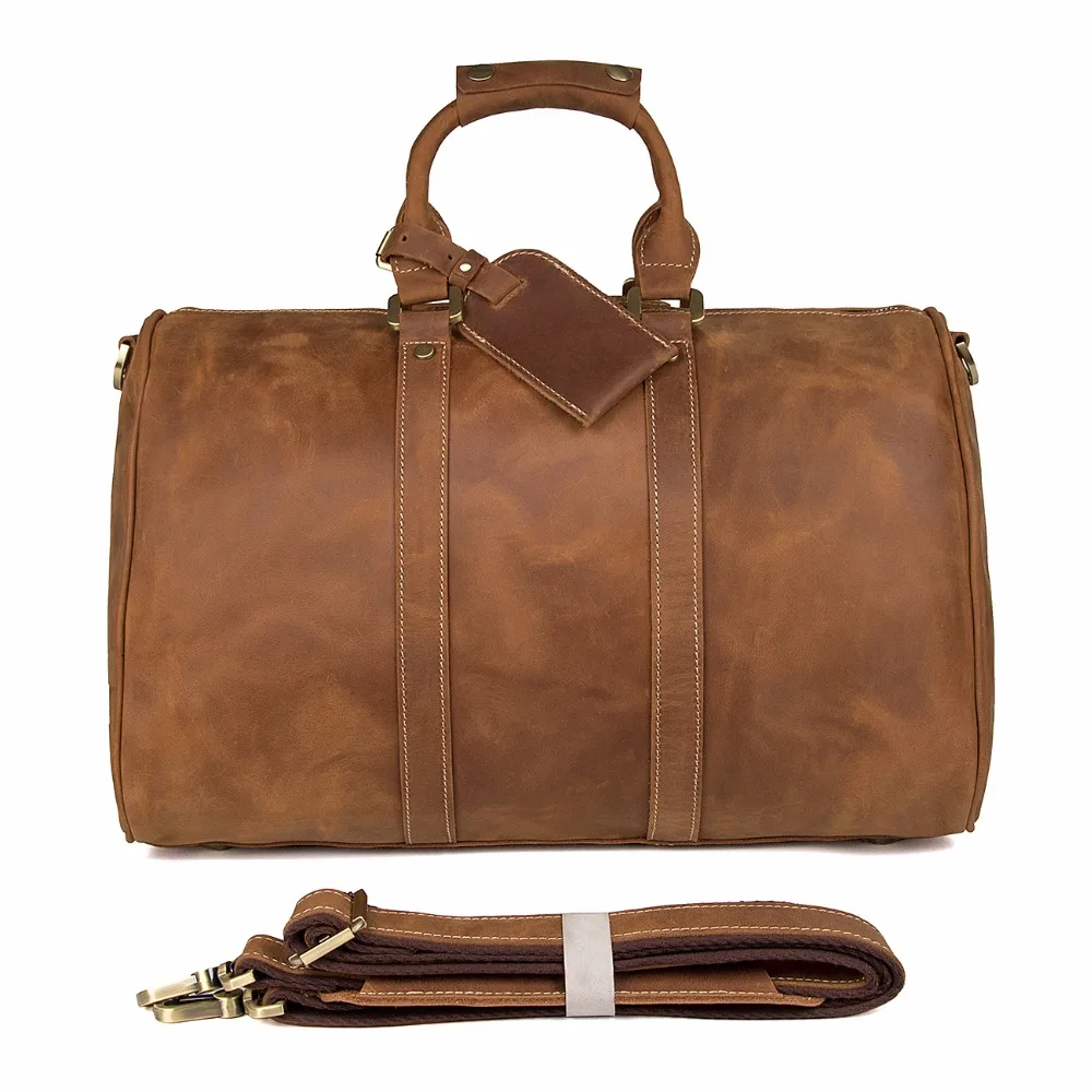 

Free Shipping High Quality Crazy Horse Leather JMD Handbag Travel Bag Huge Luggage Bag 18" # 7077B