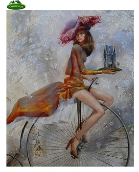 

5D Diy Diamond Painting Girl Cyclist Diamond Mosaic Cross Stitch Sexy Woman and Bicycle Rhinestone Decoration Diamond Embroidery