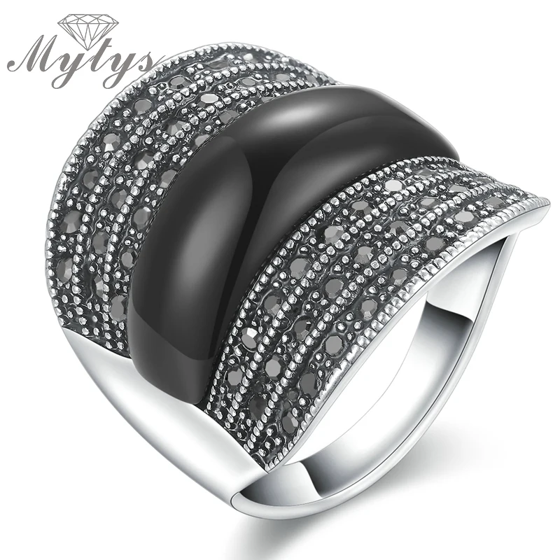 Mytys Black Ring Crystal Invisible Setting Retro Rings For Women R1023