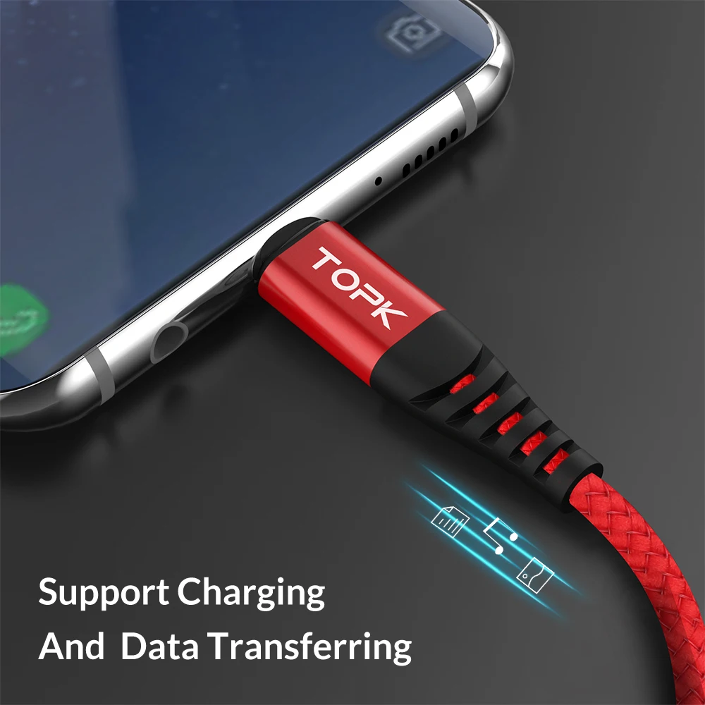 Кабель USB Type C TOPK 3 м 0 5 1 2 быстрая зарядка для Samsung S9 S8 Xiaomi|Кабели мобильных
