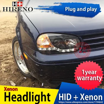 

Hireno Headlamp for 2003-2009 Volkswagen Golf 4 Golf4 Headlight Headlight Assembly LED DRL Angel Lens Double Beam HID Xenon 2pcs