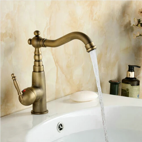 

Wholesale and Retail Basin Faucet Mixer Taps Antique Brass Finished Hot and Cold Deck Mounted Vanity Vessel Sinks Faucet AF1053