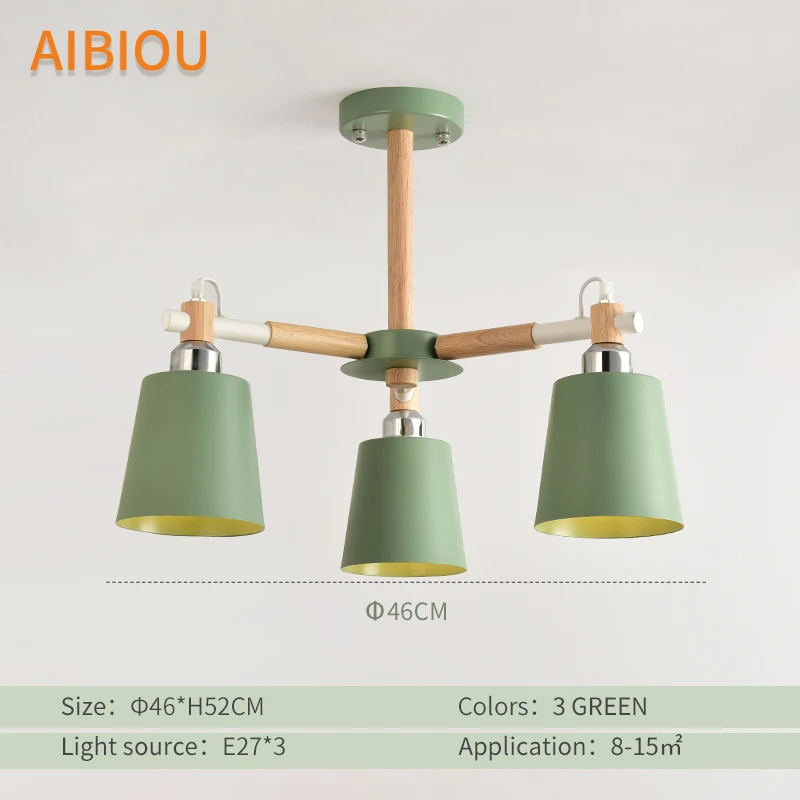 AIBIOU, простой, скандинавский стиль, светодиодный, люстра с матовыми абажурами для гостиной, современный, E27, люстры, Светильники для обеденного освещения - Цвет абажура: 3 Lights in Green