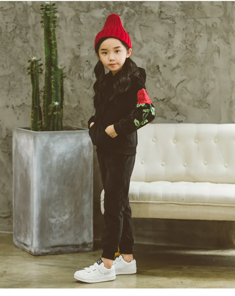 spring autumn winter hooded velour kids girl clothes coats pants sets sports little big girls clothing sets spring autumn 2017 black tops and pants  4 5 6 7 8 9 10 11 12 13 14  years old little big teenage girls set girl 2017 child girl set  (4)