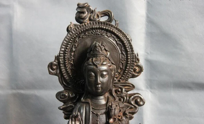 

S0688 Buddhism CoppER Bronze Ride Dragon lotus flower Guan yin Kwan-yin Boddhisattva D0318