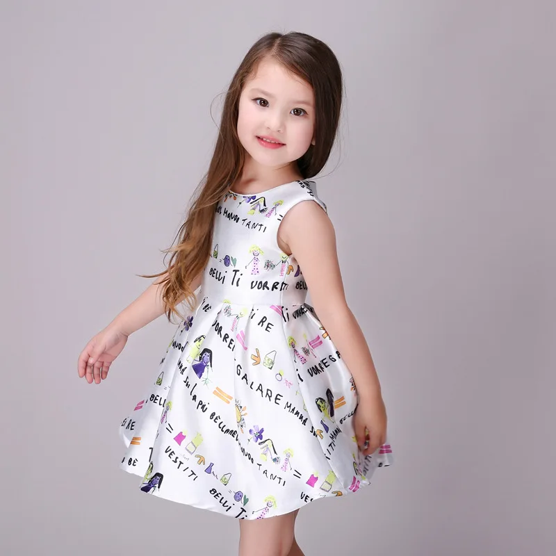 

Kids Dresses for Girls 2016 Fashion Sleeveless Big Swing Print Palace Princess Dress