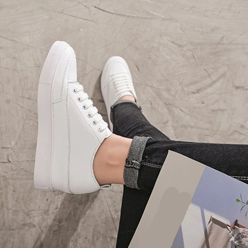 Hing Yau Frauen Schuhe Casual Plattform PU Leder Klassische Frauen müßiggänger Sommer Stil Casual Lace-Up Weiß Schuhe Turnschuhe größe 9