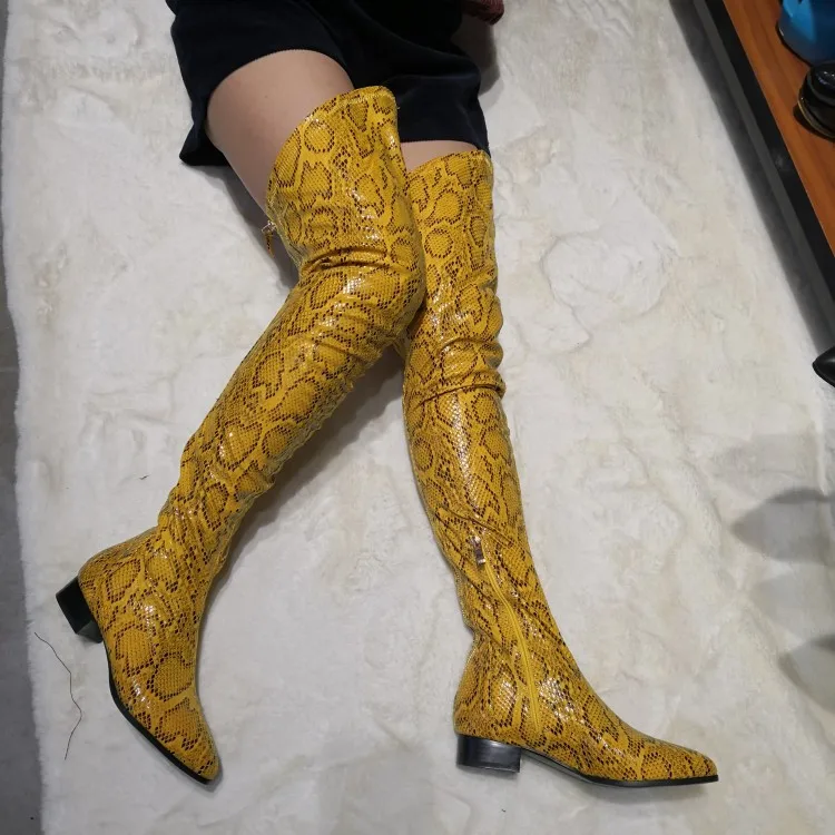 Olomm/Новое поступление; женские ботфорты; ботинки на низком квадратном каблуке; пикантная желтая обувь для вечеринок с острым носком; большие размеры США 5-15