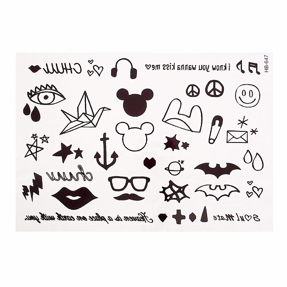 1 Piece Flower Arm Body Art Decal Tattoo Mickey Lip Print Smile Face Pattern Temporary Tattoo Sticker Decal Women Harajuku HB647