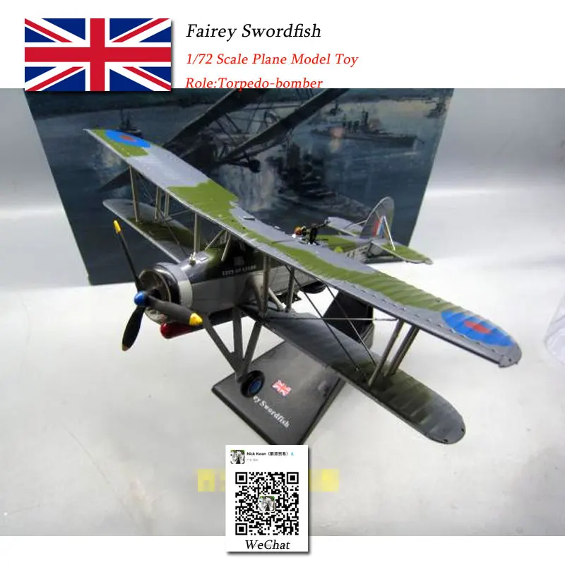

AMER 1/72 Scale Britain Swordfish Torpedo Bomber Fighter Diecast Metal Military Plane Model Toy For Collection,Gift,Kids
