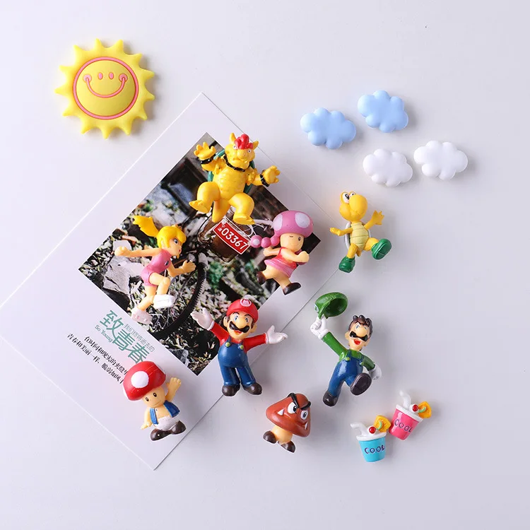Mini 3D Super Mario Bros Fridge Magnets Figurine Toys Metal Surface Magnetive Mario Peach Toad Toadette Mushroom Yoshi Toys