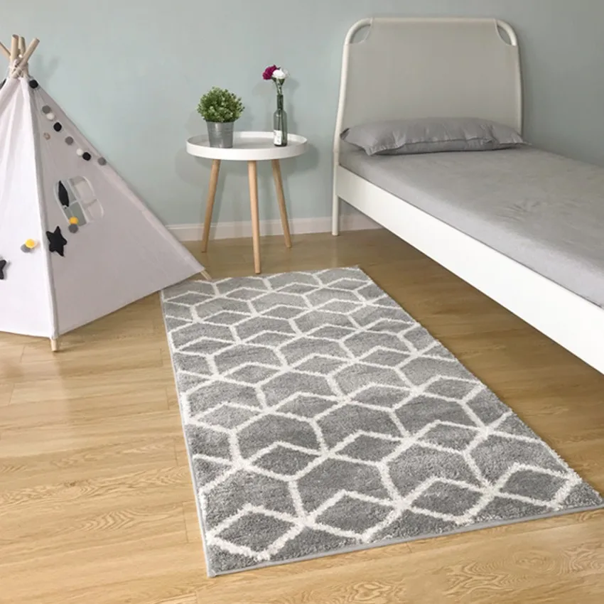 

Nordic style gray geometric bedside carpet 160*230 cm thicken living room ground mat, rectangle decoration rug