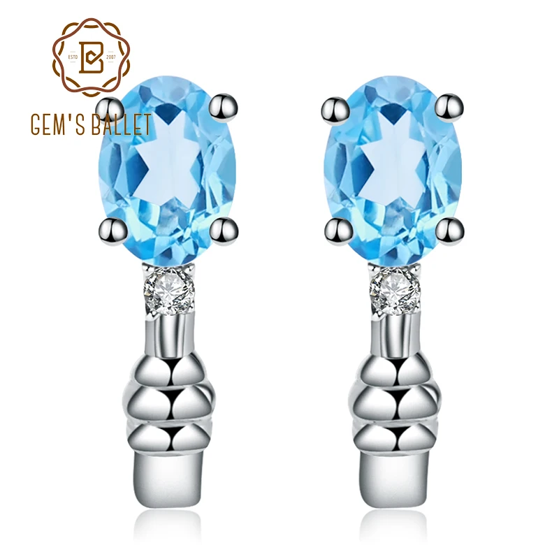 

Gem's Ballet 2.00Ct Round Natural Swiss Blue Topaz Earrings Fine Jewelry Soild 925 Sterling Silver Earrings For Women Earring
