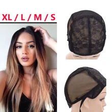 S/M/L/XL регулируемые ремни парик крышка s с двойной сеткой делая парики Черный ткачество натуральный человеческий сетка для волос крышка для шнурка парик крышка s