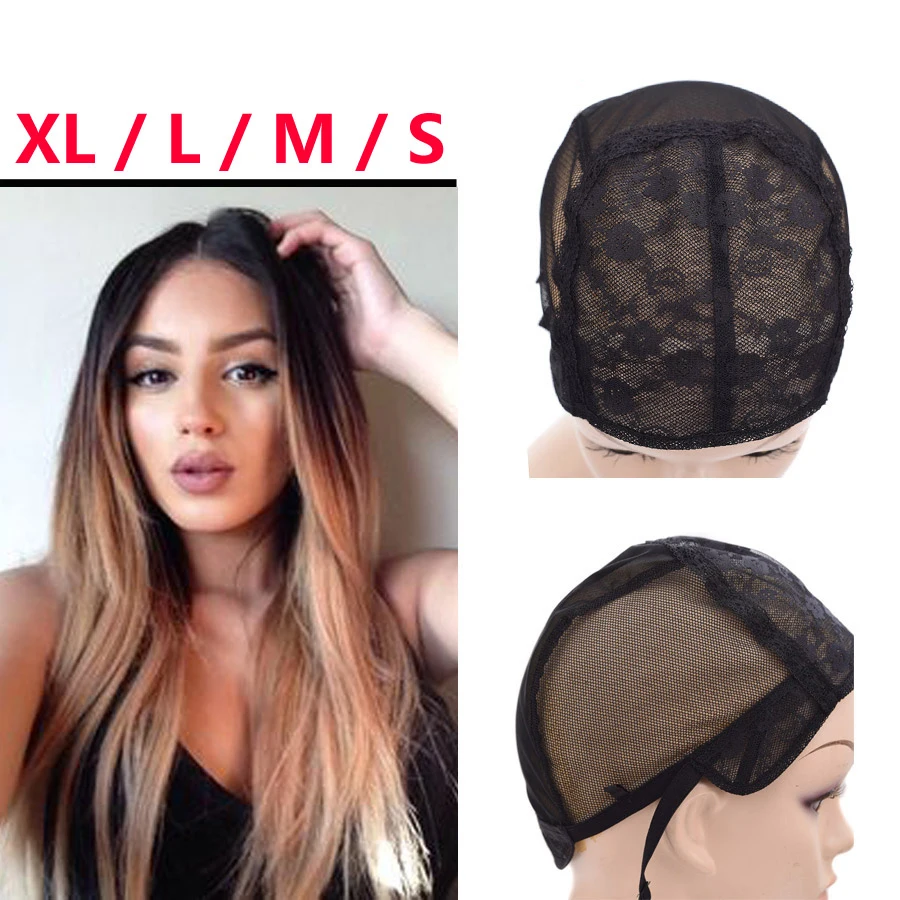 

S/M/L/XL Adjustable Straps Wig Caps with Double Net Making Wigs Black Weaving Natural Human Hair Mesh Cap For Lace Wig Caps
