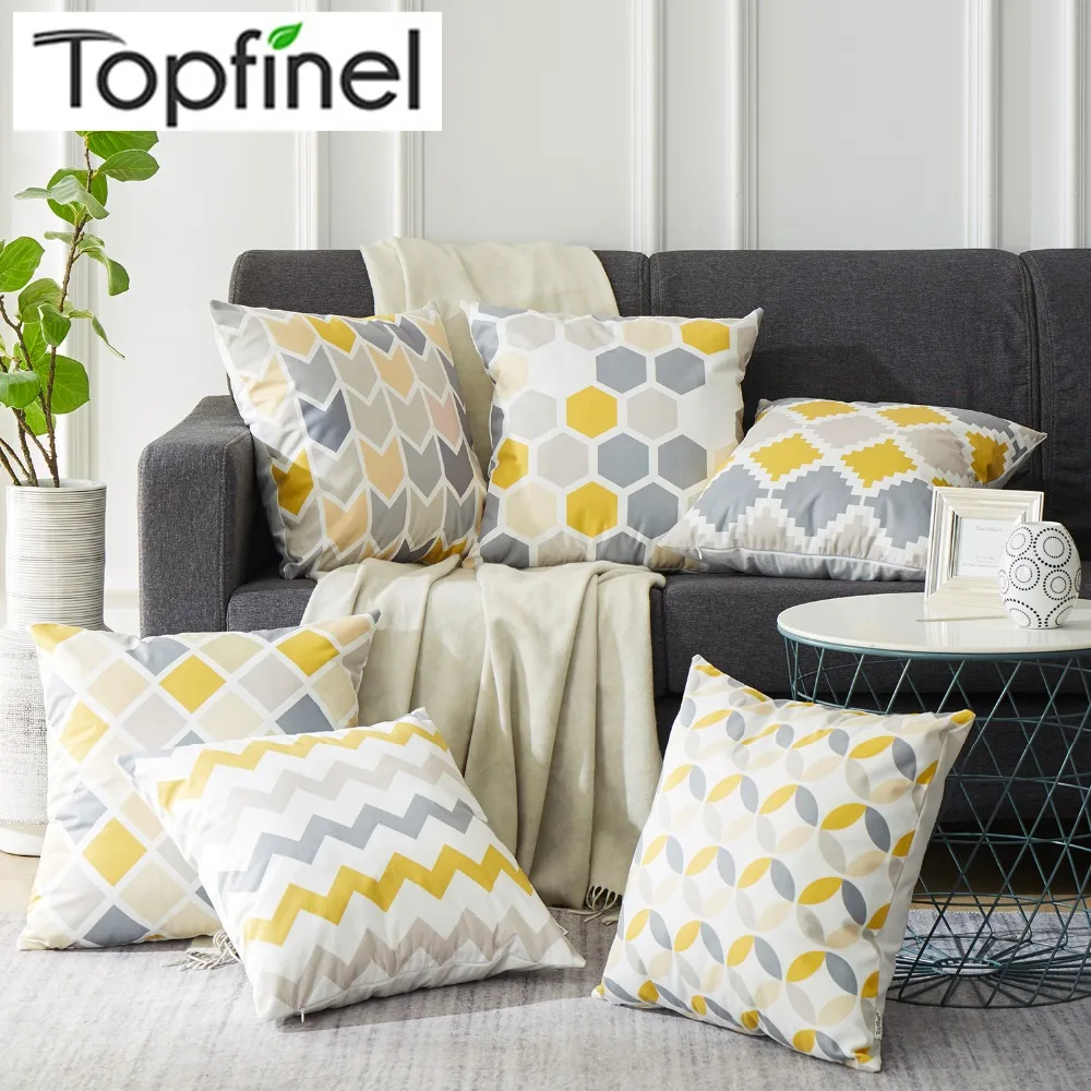 

Topfinel Modern Geometric Decorative Throw Pillow Cases Cushion Covers For Sofa Seat Chair Car 45x45cm Gray Yellow Color