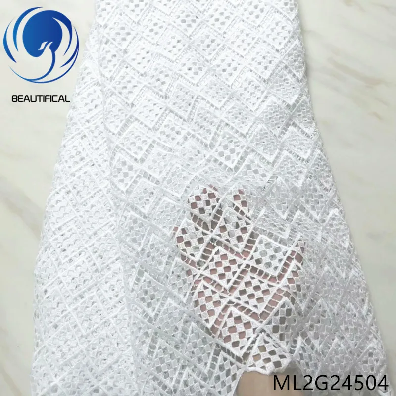 

BEAUTIFICAL nigerian guipure lace fabrics White chemical lace bridal fabric for dress 5yards Latest style african laces ML2G245