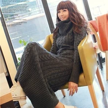 Корейское зимнее платье с длинными рукавами, водолазка, рубашка, юбка, зимние вязаные платья, длинное платье-свитер
