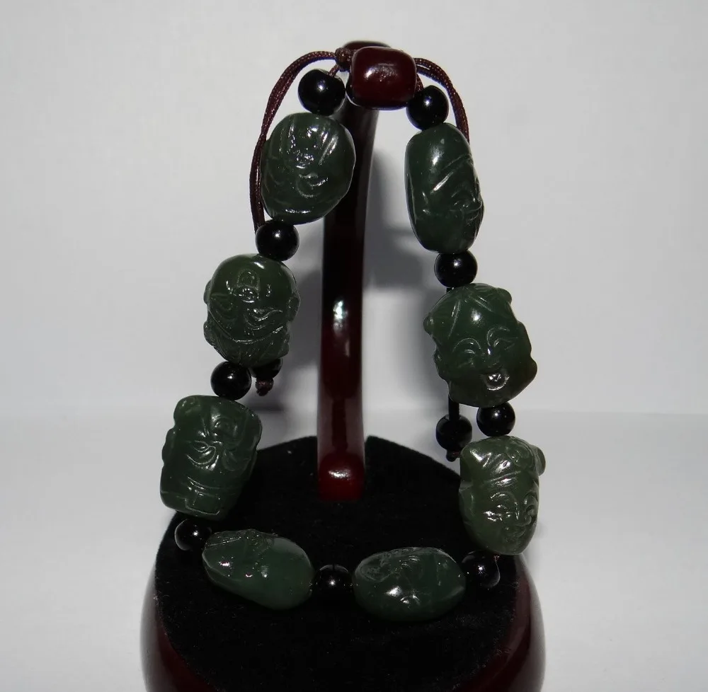 

shitou 00847 China Nature Nephrite Hetian Green Jade Eight Immortals Bangle Bracelets