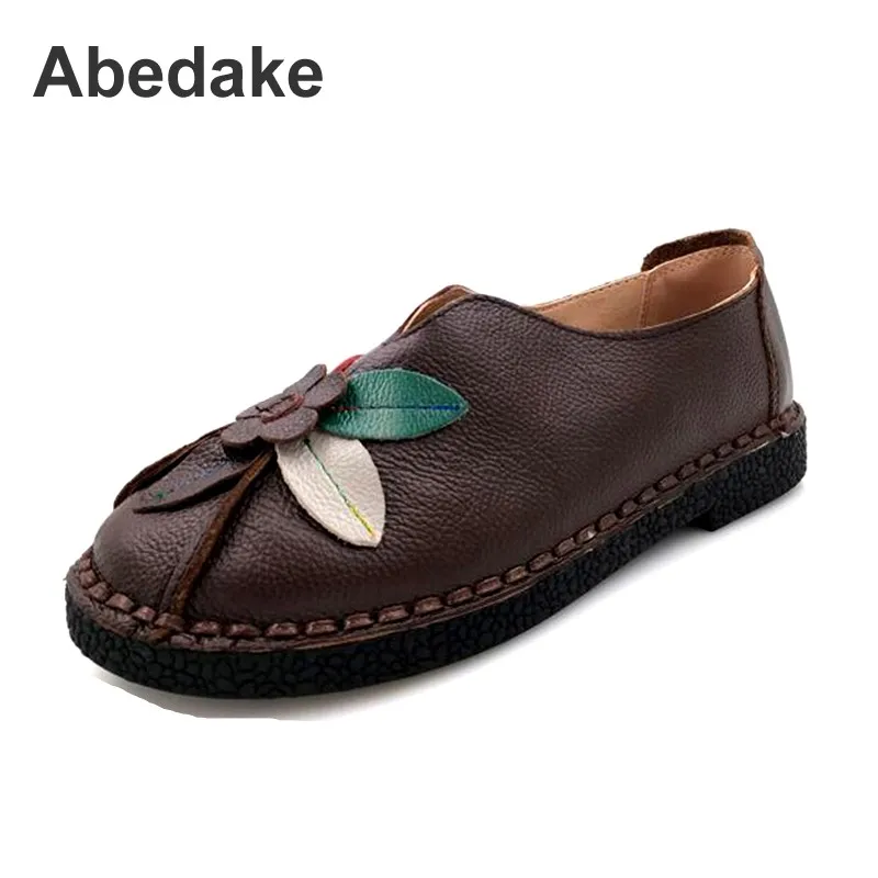 

Abedake brand women flats comfortable casual genuine leather handmade women casual shoes soft bottom antiskid women spring flat
