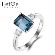 Leige Jewelry London Blue Topaz Ring Topaz Cocktail Party Ring November Birthstone Emerald Cut Blue Gemstone 925 Sterling Silver