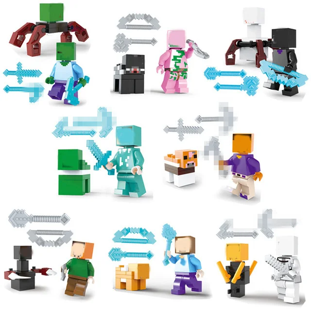 Cheap 16Pcs My World Figure Building Blocks Zombie Compatible LegoING Minecrafted Steve Alex Reuben DIY Model Toys For Childrens      